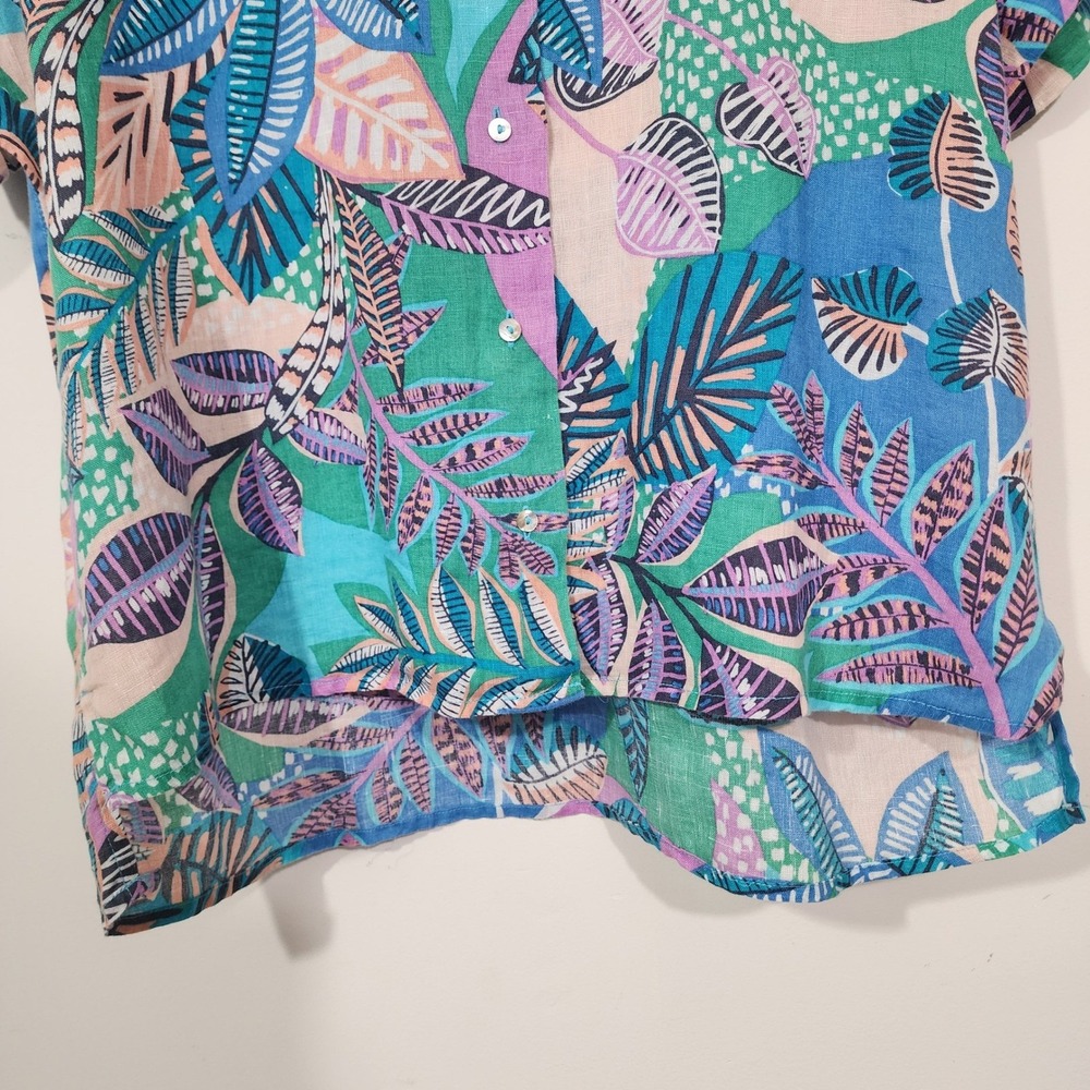 Cynthia Rowley Womens Med 100% Linen Tropical Leaf Print camp shirt button up - Picture 3 of 8